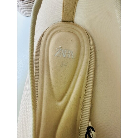 ZARA Mesh Beige Long Adjustable Tie Wrap Ballet Flats Shoes Women US 8 EU 39 NEW - Picture 5 of 9